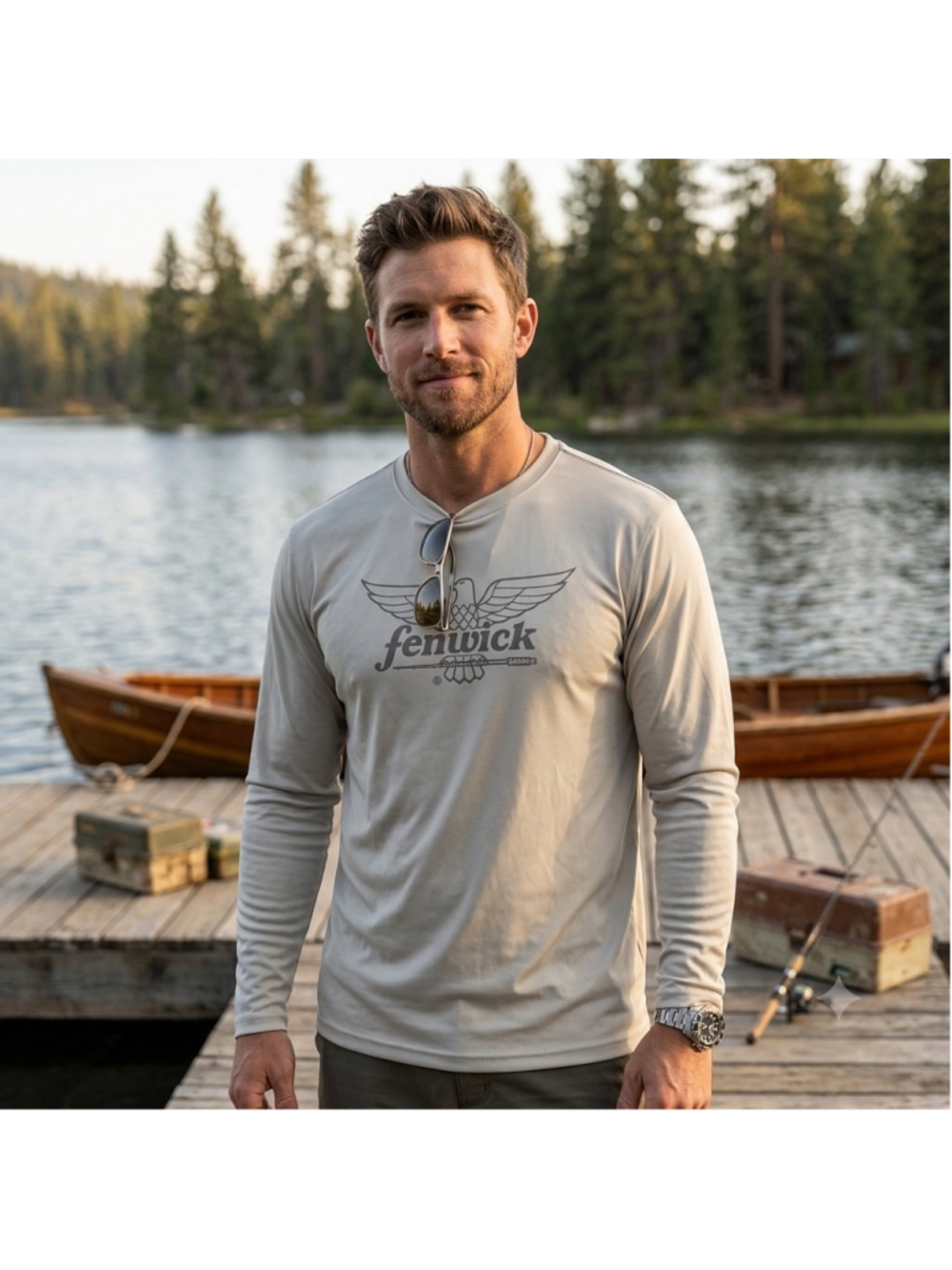 Fenwick Performance Fishing Long Sleeve Crew Sun Shirt Lightweight Silver Large